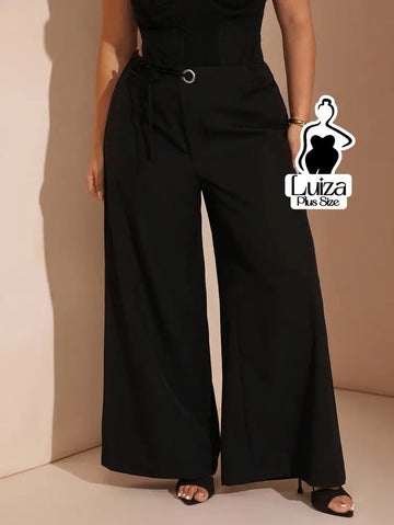 Calça Pantalona Alfaiataria Faixa E Argola Plus Size