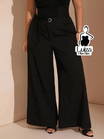 Calça Pantalona Alfaiataria Faixa E Argola Plus Size