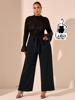 Calça Pantalona Alfaiataria Faixa E Fenda Plus Size