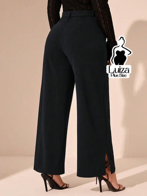 Calça Pantalona Alfaiataria Faixa E Fenda Plus Size