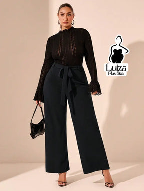 Calça Pantalona Alfaiataria Faixa E Fenda Plus Size
