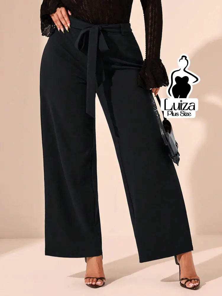 Calça Pantalona Alfaiataria Faixa E Fenda Plus Size