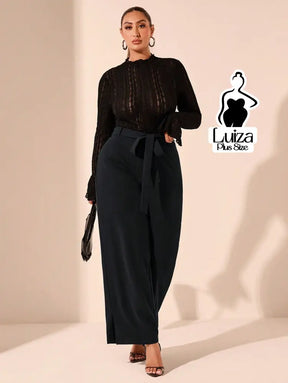 Calça Pantalona Alfaiataria Faixa E Fenda Plus Size