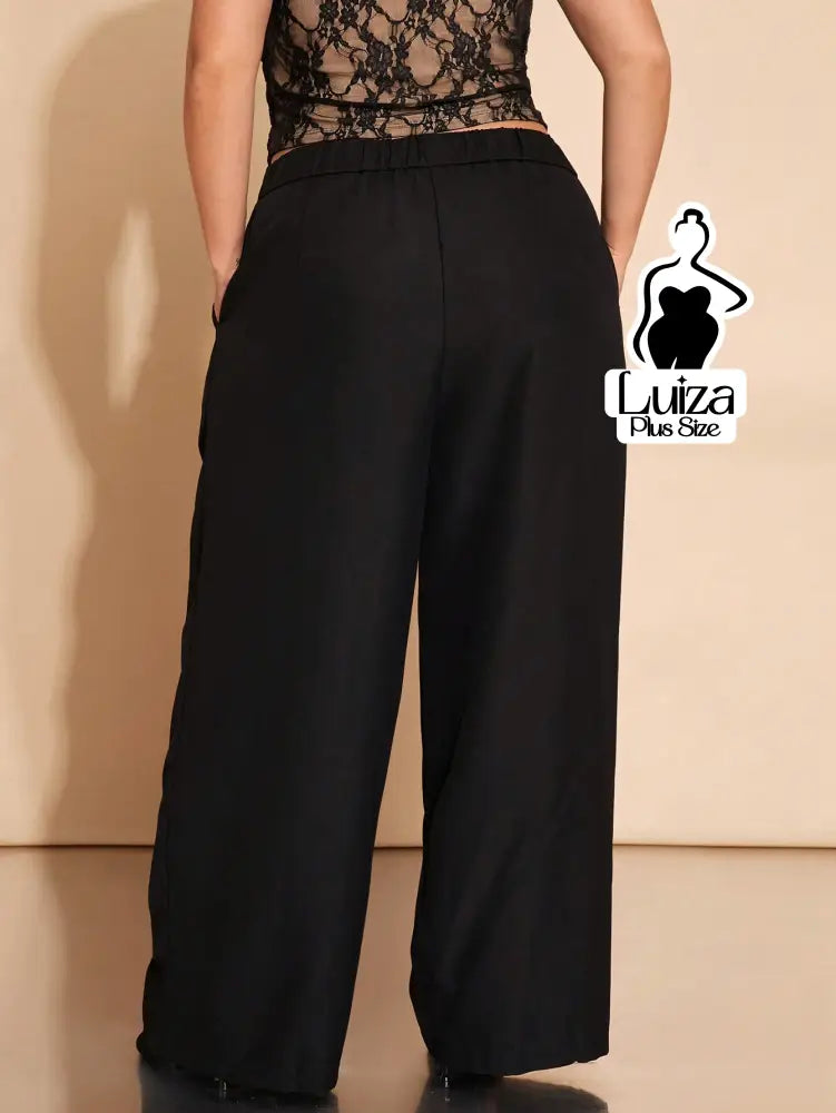 Calça Pantalona Alfaiataria Pregas Amplas Plus Size