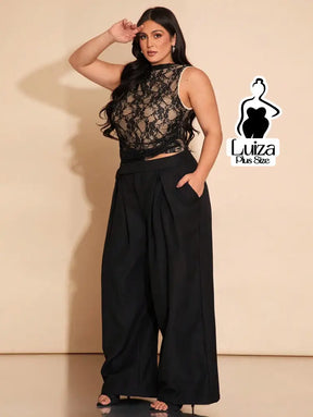 Calça Pantalona Alfaiataria Pregas Amplas Plus Size