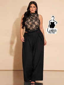 Calça Pantalona Alfaiataria Pregas Amplas Plus Size