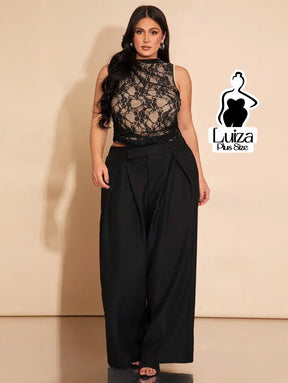 Calça Pantalona Alfaiataria Pregas Amplas Plus Size