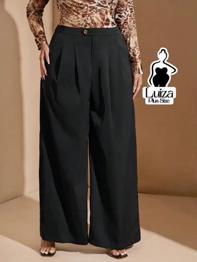 Calça Pantalona Alfaiataria Pregas Elegante Plus Size