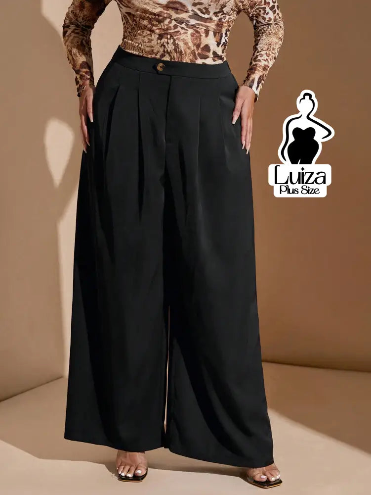 Calça Pantalona Alfaiataria Pregas Elegante Plus Size