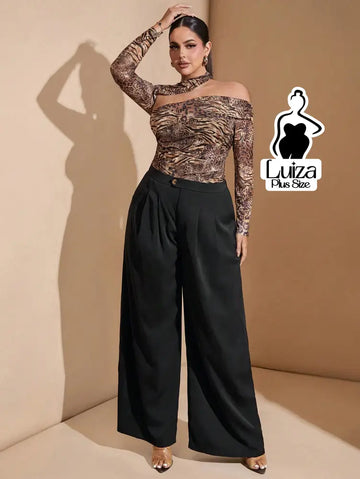 Calça Pantalona Alfaiataria Pregas Elegante Plus Size