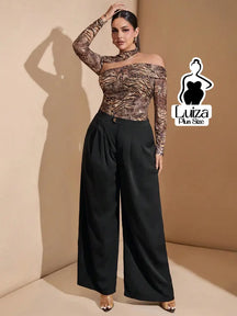 Calça Pantalona Alfaiataria Pregas Elegante Plus Size