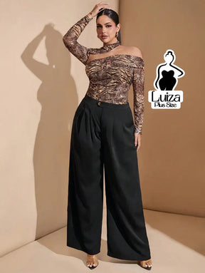 Calça Pantalona Alfaiataria Pregas Elegante Plus Size