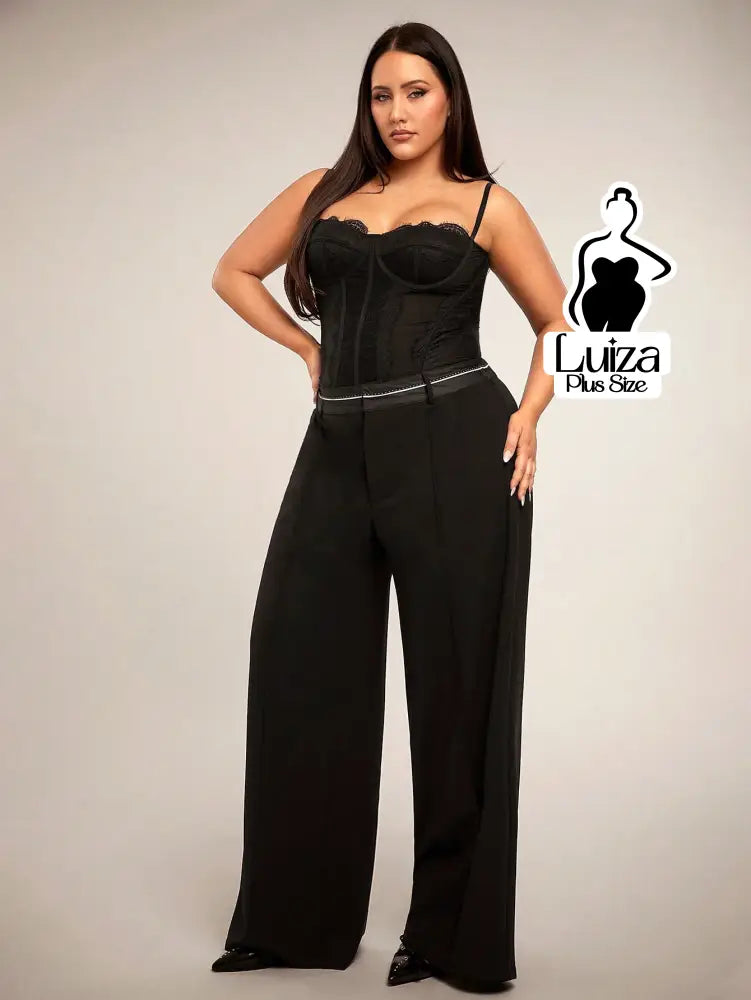 Calça Pantalona Alfaiataria Pregas Sofisticada Plus Size