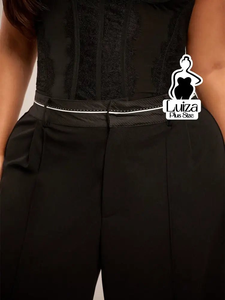 Calça Pantalona Alfaiataria Pregas Sofisticada Plus Size