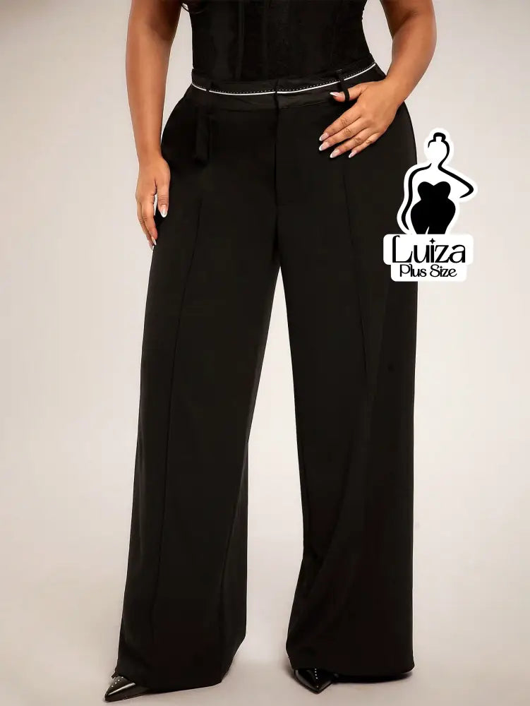 Calça Pantalona Alfaiataria Pregas Sofisticada Plus Size