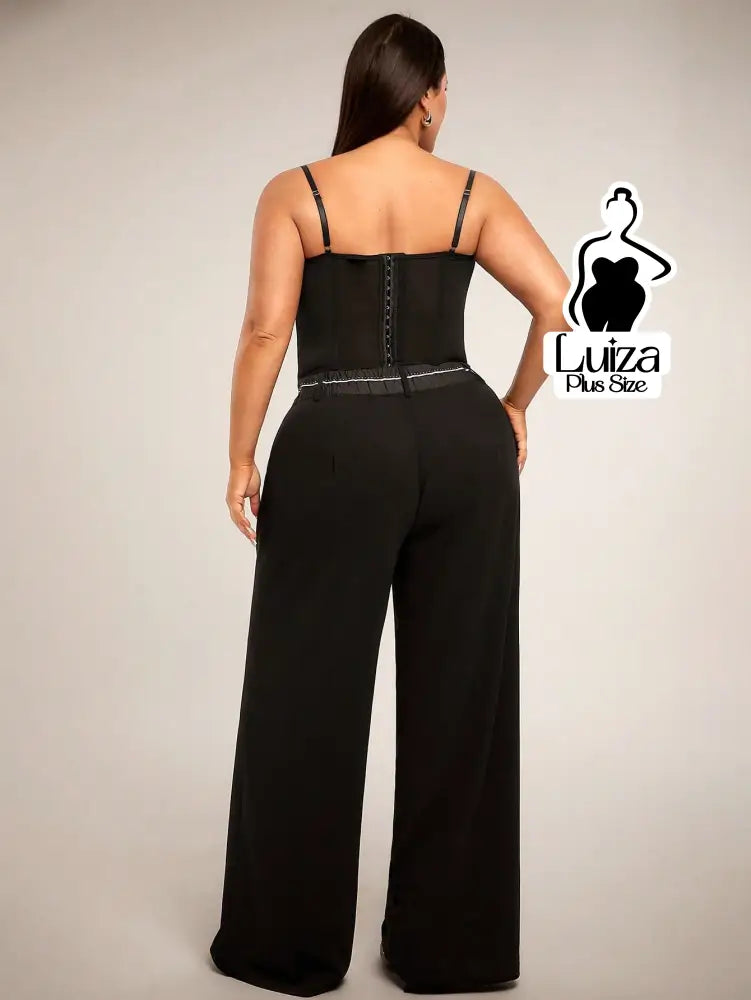 Calça Pantalona Alfaiataria Pregas Sofisticada Plus Size