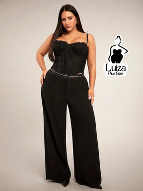 Calça Pantalona Alfaiataria Pregas Sofisticada Plus Size