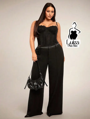 Calça Pantalona Alfaiataria Pregas Sofisticada Plus Size