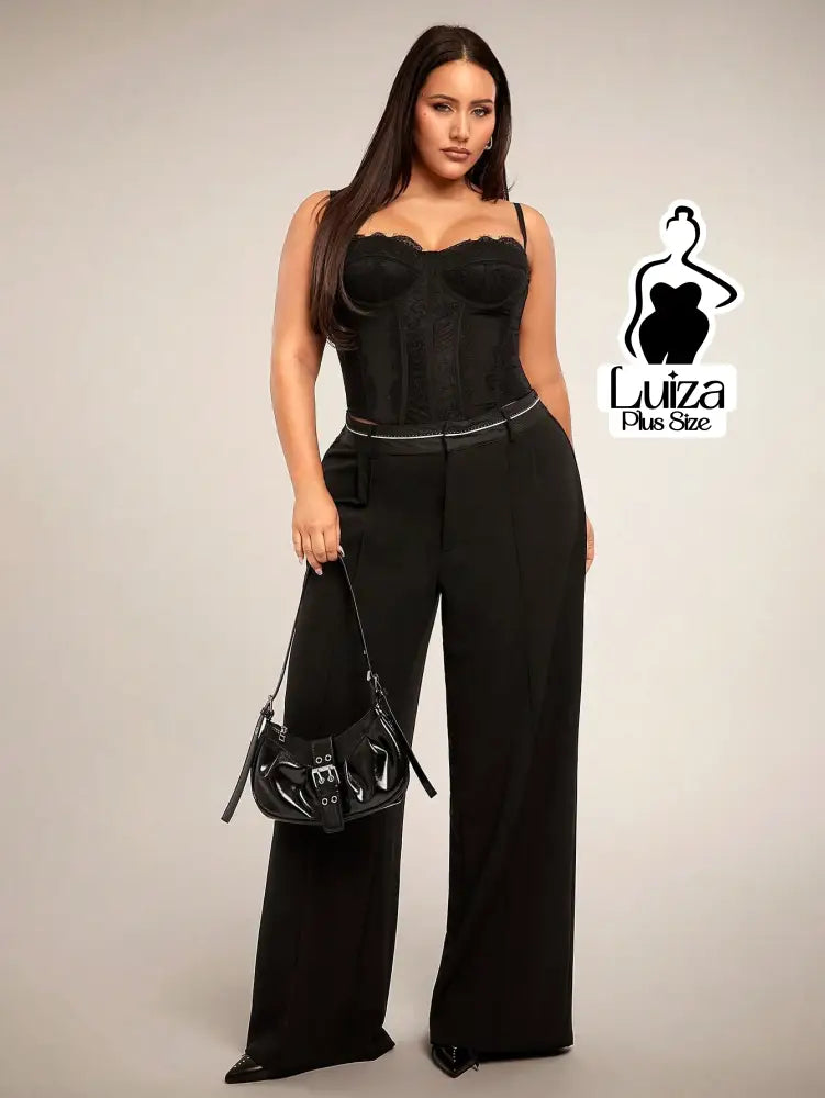 Calça Pantalona Alfaiataria Pregas Sofisticada Plus Size