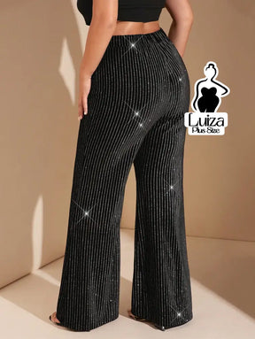 Calça Pantalona Brilho Listrada Estilo Festivo Plus Size