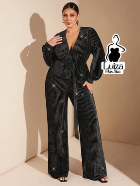 Calça Pantalona Brilho Listrada Estilo Festivo Plus Size