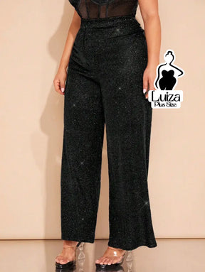 Calça Pantalona Cintura Alta Brilho Glamour Plus Size