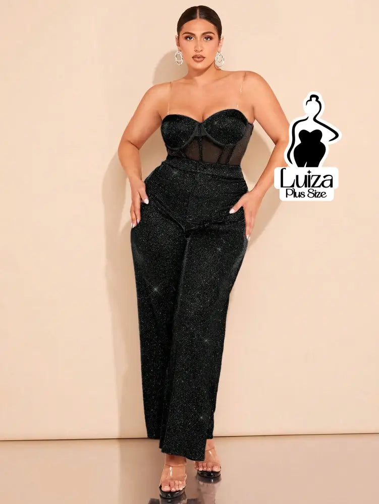 Calça Pantalona Cintura Alta Brilho Glamour Plus Size