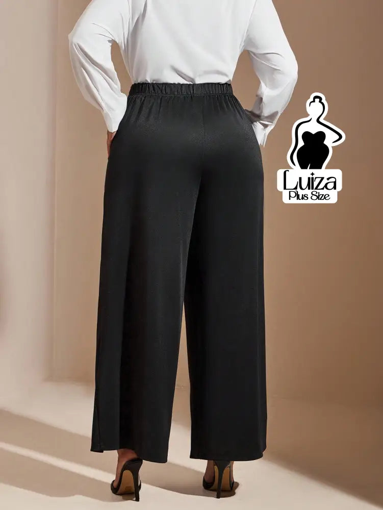 Calça Pantalona Cintura Alta Fenda Corrente Plus Size