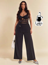 Calça Pantalona Cintura Alta Sobreposição Assimétrica Plus Size