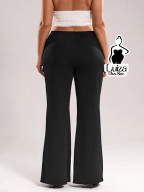 Calça Pantalona Cintura Alta Tecido Acetinado Plus Size