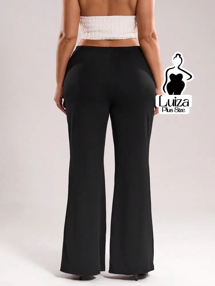 Calça Pantalona Cintura Alta Tecido Acetinado Plus Size