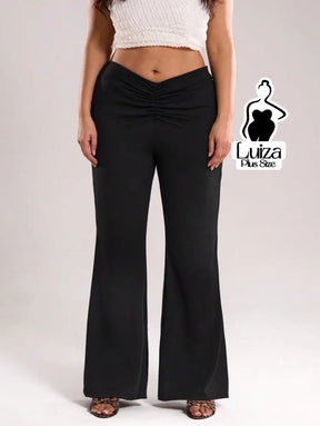 Calça Pantalona Cintura Alta Tecido Acetinado Plus Size