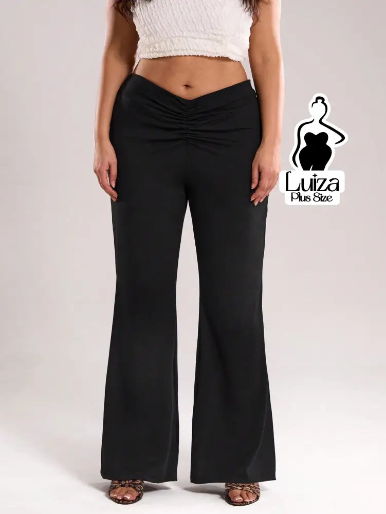 Calça Pantalona Cintura Alta Tecido Acetinado Plus Size