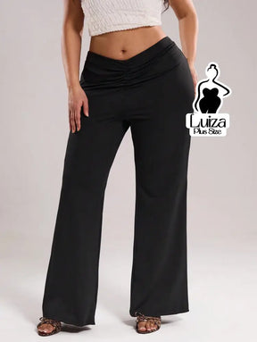 Calça Pantalona Cintura Alta Tecido Acetinado Plus Size