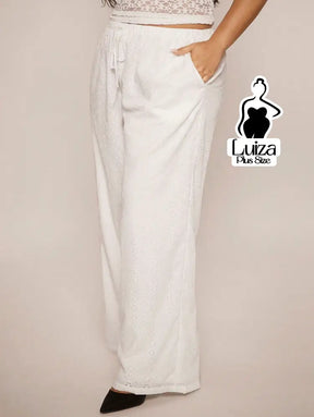 Calça Pantalona Tecido Leve Cós Ajustável Plus Size