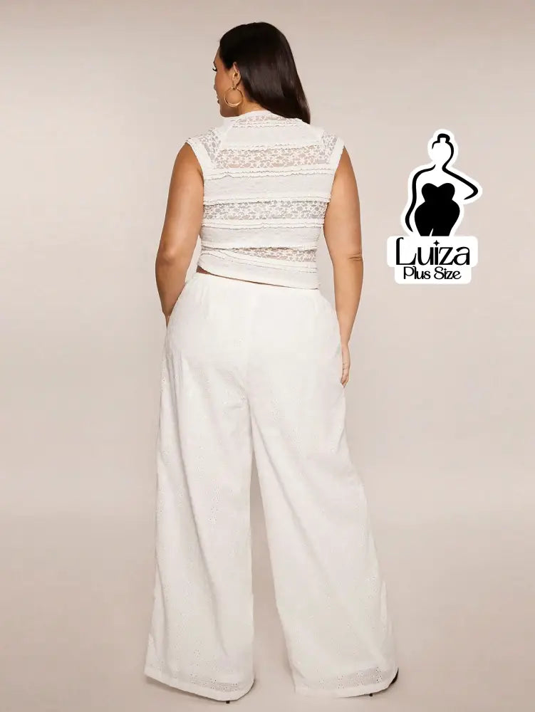 Calça Pantalona Tecido Leve Cós Ajustável Plus Size