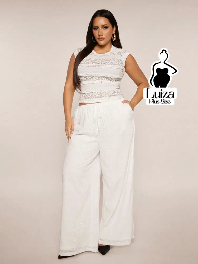 Calça Pantalona Tecido Leve Cós Ajustável Plus Size
