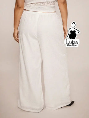 Calça Pantalona Tecido Leve Cós Ajustável Plus Size