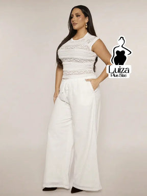 Calça Pantalona Tecido Leve Cós Ajustável Plus Size
