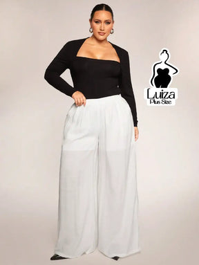 Calça Pantalona Tecido Leve Cós Elástico Plus Size