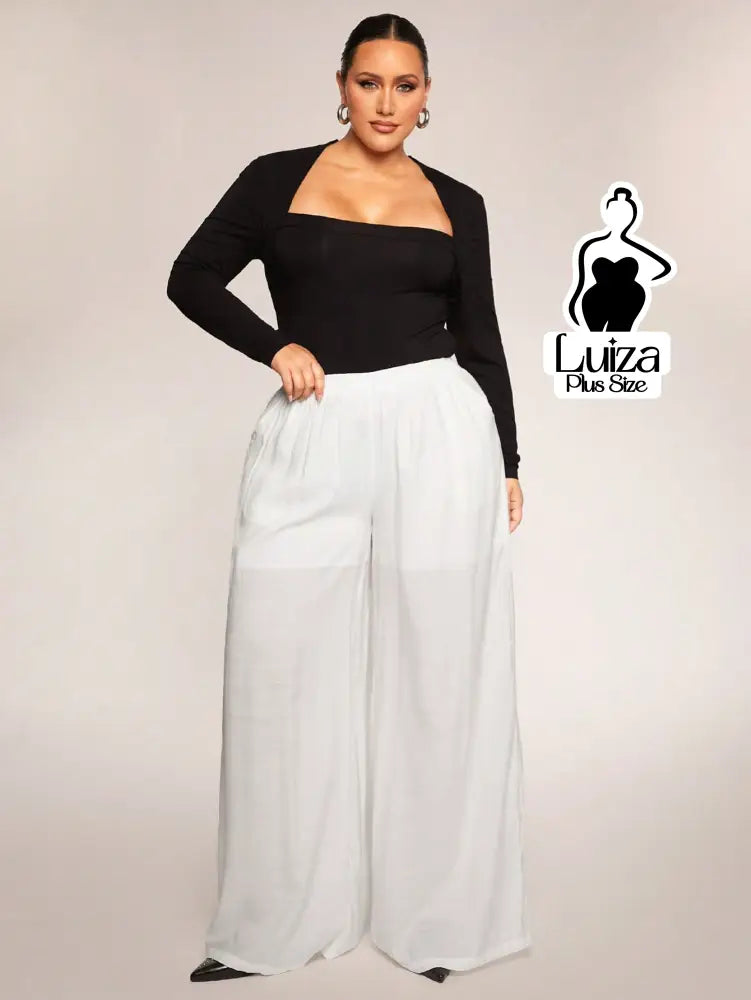 Calça Pantalona Tecido Leve Cós Elástico Plus Size