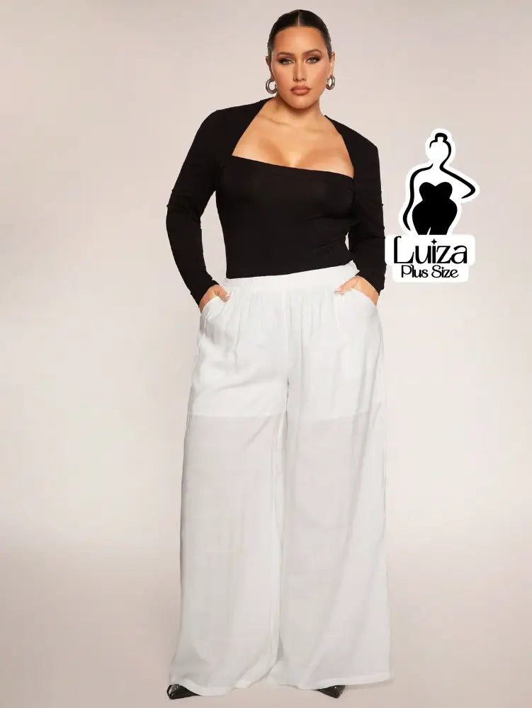 Calça Pantalona Tecido Leve Cós Elástico Plus Size