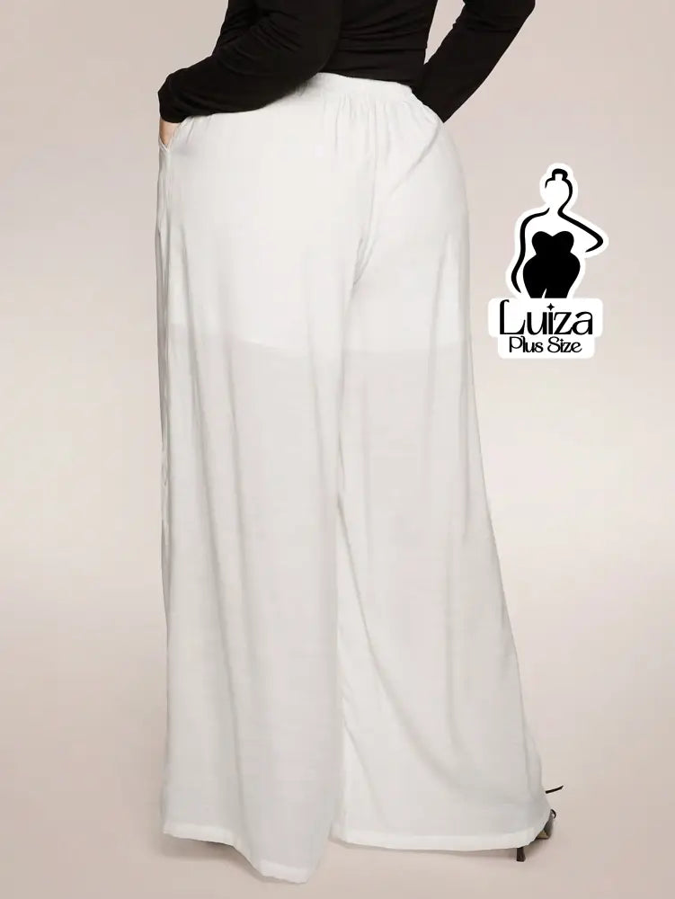 Calça Pantalona Tecido Leve Cós Elástico Plus Size