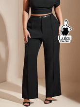 Calça Reta Alfaiataria Cintura Alta Pregas Plus Size