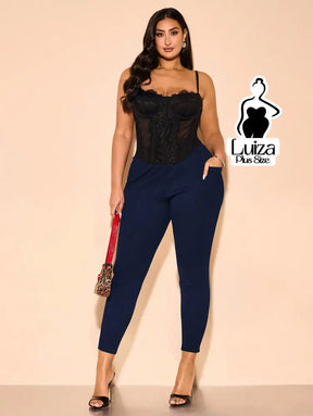 Calça Skinny Cintura Alta Cós Elástico Plus Size
