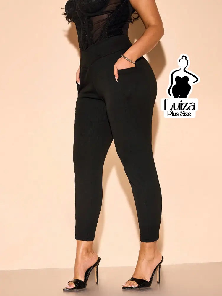 Calça Skinny Cintura Alta Cós Elástico Plus Size