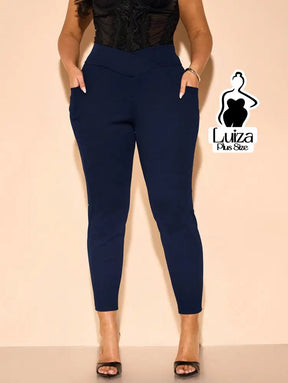 Calça Skinny Cintura Alta Cós Elástico Plus Size