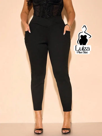 Calça Skinny Cintura Alta Cós Elástico Plus Size