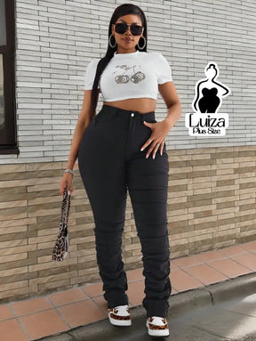 Calça Skinny Cintura Alta Efeito Franzido Moderno Plus Size