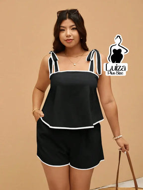 Conjunto Blusa Alça Laço Short Casual Moderno Plus Size